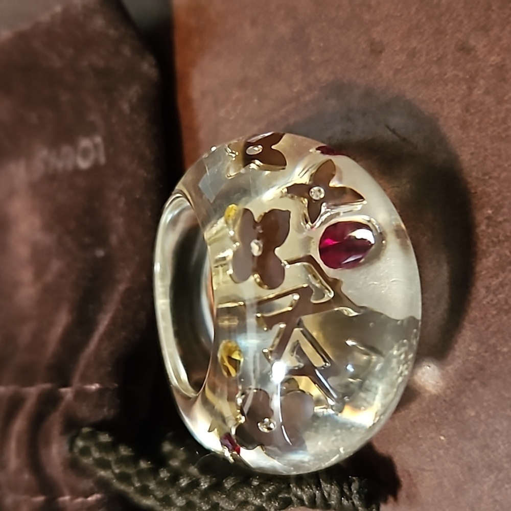 Louis Vuitton Berg Inclusion Ring Clear Gold and Red Monogram Flower